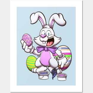 Smiling Easter Bunny With Easter Eggs Posters and Art